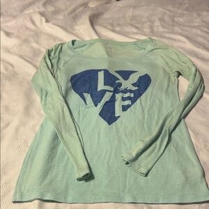 American Eagle Mint Green Long Sleeve Shirt that says "Love